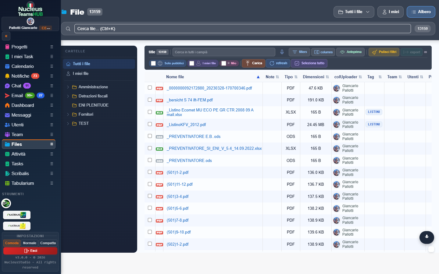 NucleusTeamsHUB File  interfaccia upload