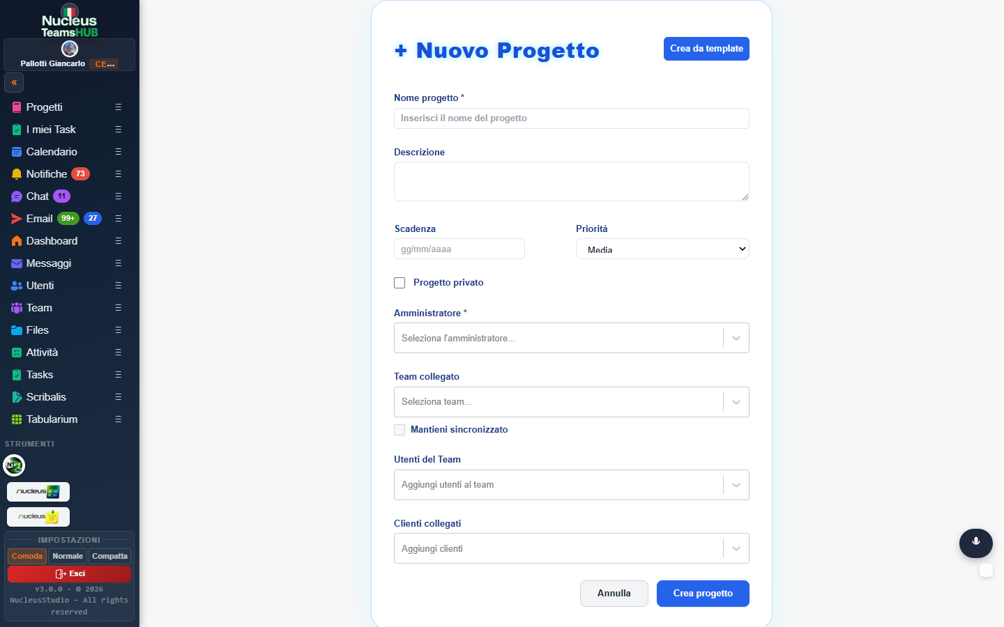 NucleusTeamsHUB Progetti  task board Kanban